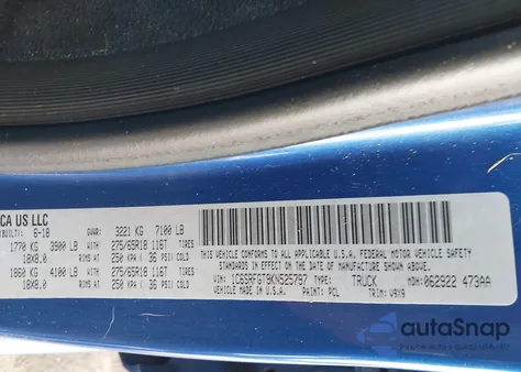 2019 Ram 1500 Tradesman 4X4 5'7 Box z USA, uszkodzony, nr VIN 1C6SRFGT9KN525797